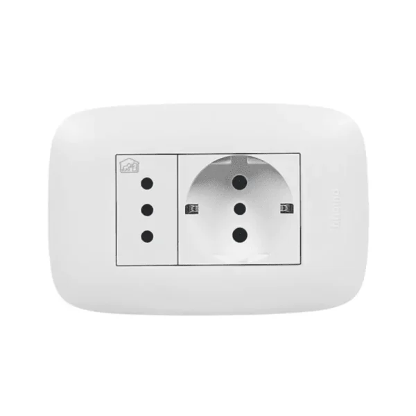 Toma mixta Schuko + 3 Linea 16A y 10A AP1243 Domino Sencia Bticino