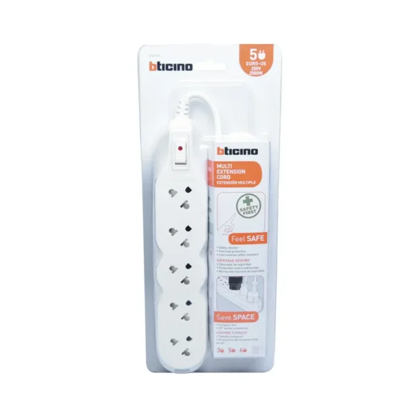 Extensión 5 tomas universal+tierra 3mts S3651PS Bticino