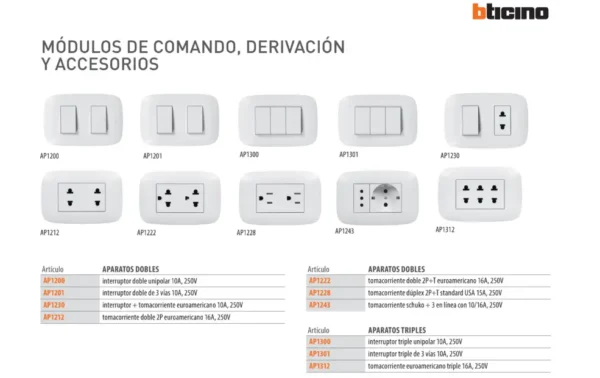 Tomacorriente Universal Doble 2P AP1212 domino sencia Bticino - Imagen 4