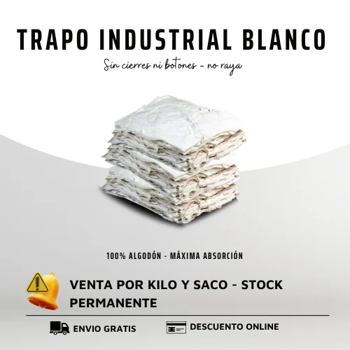 Trapo Industrial Blanco 100% Algodón - Limpieza Técnica y Absorbente 1 Trapo Industrial Blanco 100% Algodón