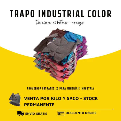 Trapo Industrial a Color 100% Algodón - Suministro por Kilo y Saco para Talleres 1 TRAPO INDUSTRIAL COLOR