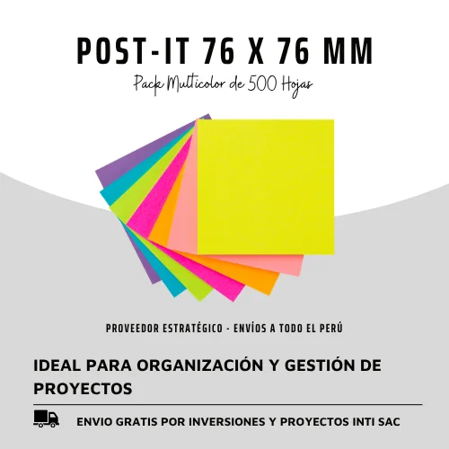 Notas Adhesivas 3M Post-it 76x76mm - Pack Multicolor de 500 Hojas 1 Post-it 76x76mm