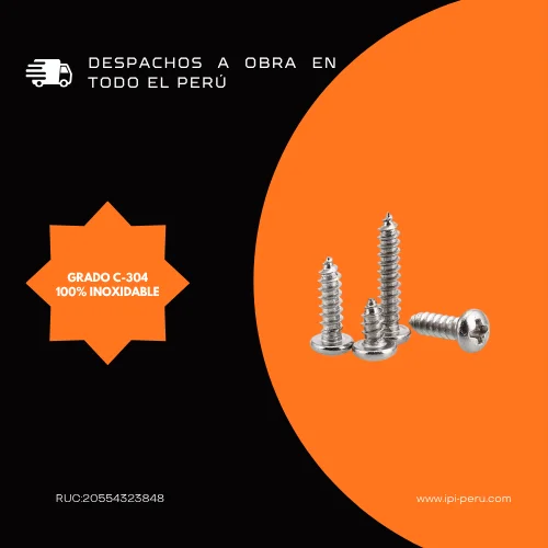 Tornillos Autorroscantes de Acero Inoxidable C-304 - Cabeza Pan (Pan Head) 1 Tornillos Autorroscantes de Acero Inoxidable C-304 - Cabeza Pan (Pan Head)