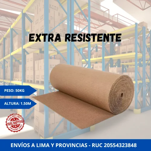 Rollo de Cartón Corrugado Industrial - 1.50m Altura x 50kg (Extra Resistente) 1 Rollo de Cartón Corrugado Industrial - 1.50m Altura x 50kg