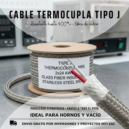 Cable Termocupla Tipo J 2x24 AWG - Fibra de Vidrio con Malla de Acero Inoxidable 1 Cable Termocupla Tipo J 2x24 AWG