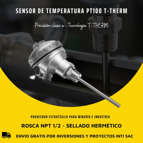Sensor de Temperatura PT100 T-THERM - Vaina 150mm x 5mm con Conexión 1/2" NPT 1 Sensor de Temperatura PT100 T-THERM