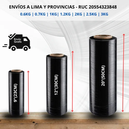Stretch Film Negro Industrial 12" (30cm) - Rollos de 1kg 2 Stretch Film Negro Industrial 12" (30cm) - Rollos de 1kg - Imagen 2