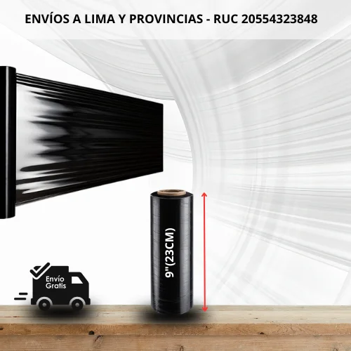 Stretch Film Negro Industrial 9" (23cm) - Rollos de 0.6kg 1 Stretch Film Negro Industrial 9" (23cm) - Rollos de 0.6kg